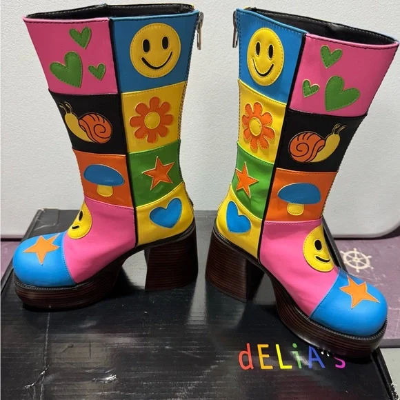 Dolls Kill Colorful Graphic Heeled Boots - Picture 4 of 11